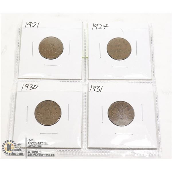 LOT OF 4 SEMI-KEY DATE CANADIAN 1 CENT COINS