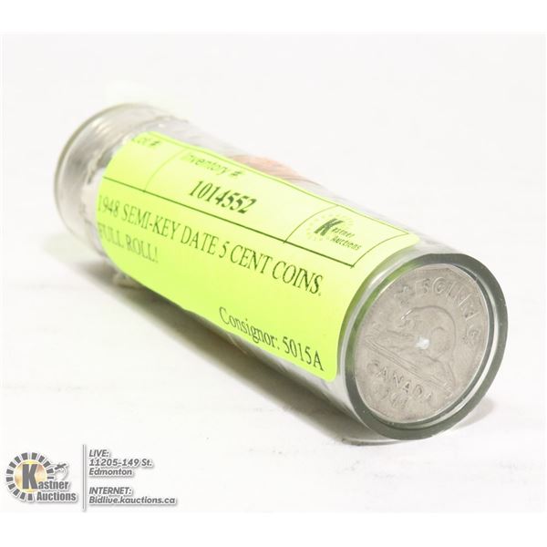 1948 SEMI-KEY DATE 5 CENT COINS. FULL ROLL!