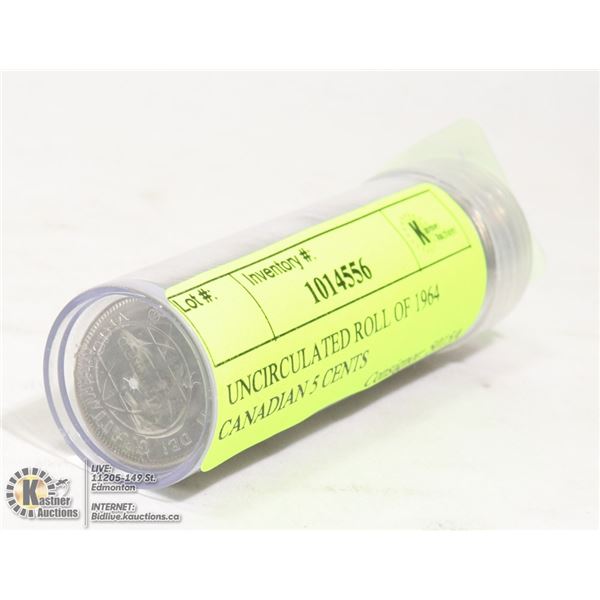 UNCIRCULATED ROLL OF 1964 CANADIAN 5 CENTS
