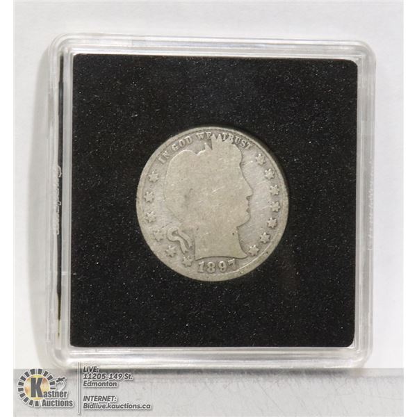 1897 USA BARBER HEAD SILVER 25 CENT COIN