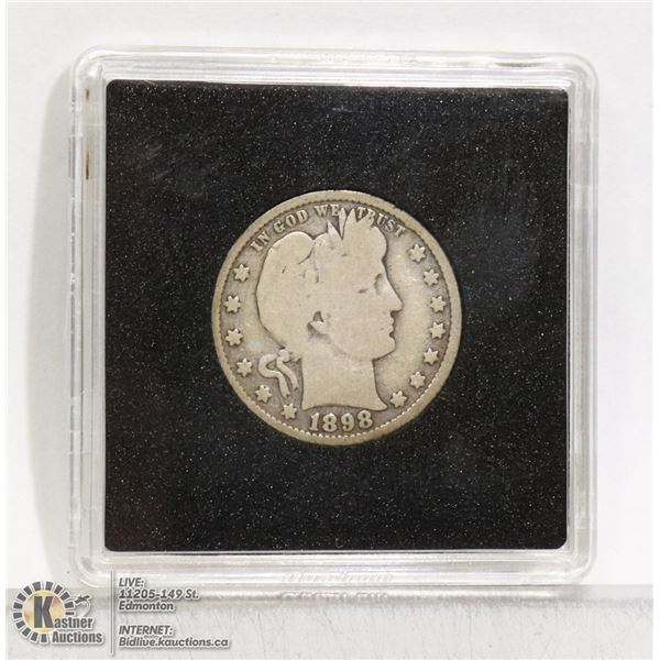 1898 USA BARBER HEAD SILVER 25 CENT COIN
