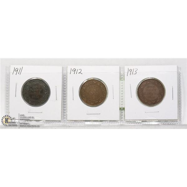 3- KING GEORGE V CANADIAN LARGE CENTS 1911-13