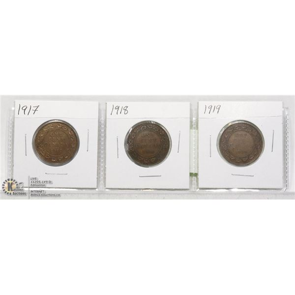 3- KING GEORGE V CANADIAN LARGE CENTS 1917-19