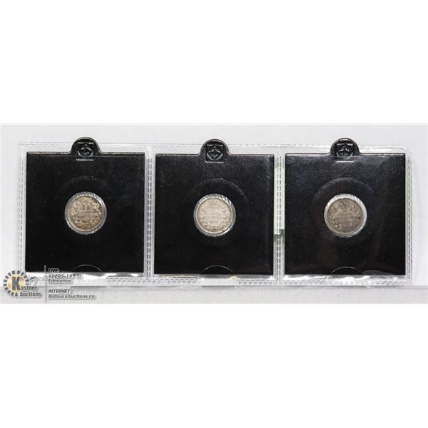 3-KING GEORGE V CANADIAN SILVER 5 CENTS 1918,19,20