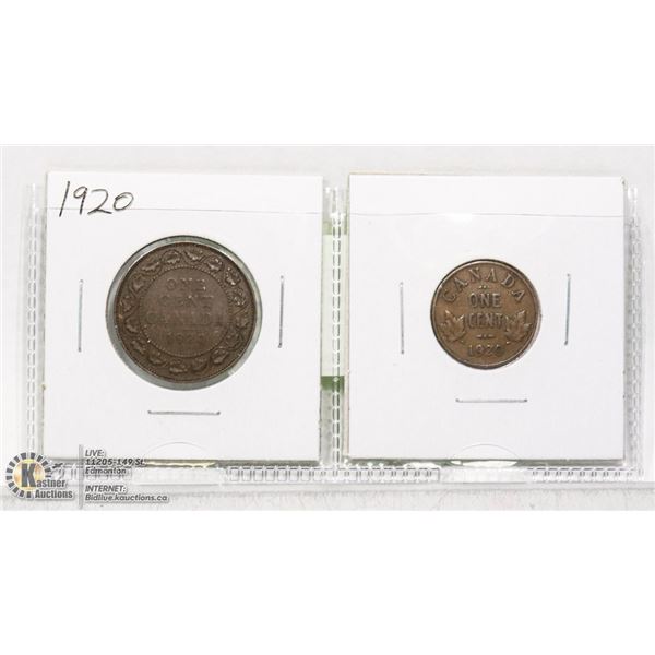 SET OF 2-1920 CANADIAN CENTS, LARGE AND SMALL