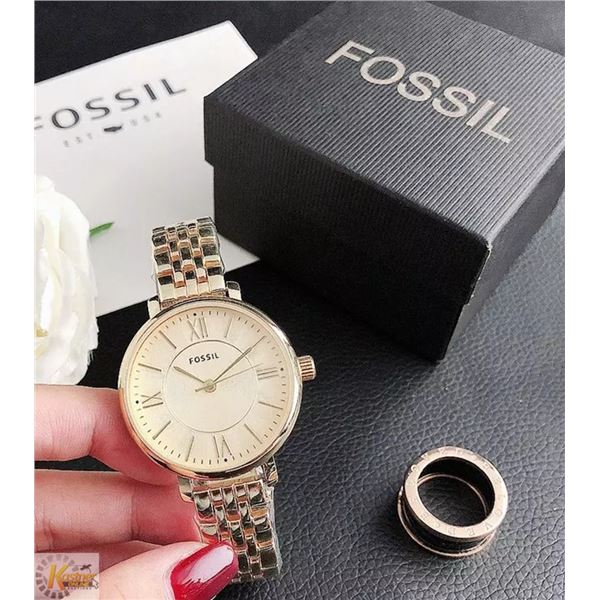 NEW FOSSIL 36MM GOLD TONE STAINLESS STEEL WATCH