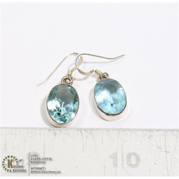 SILVER EARRINGS WITH LARGE OVAL AQUAMARINE STONE