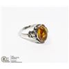 Image 1 : SILVER RING WITH AMBER STONE.