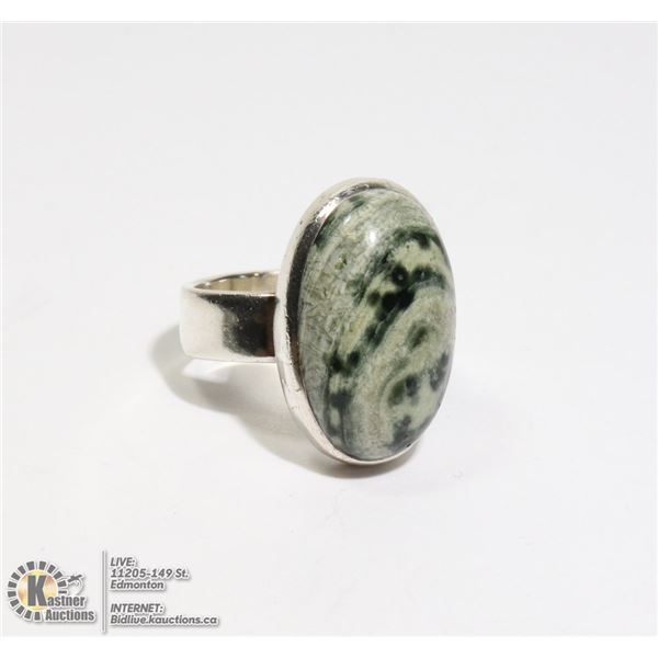 SILVER RING WITH LARGE JASPER STONE