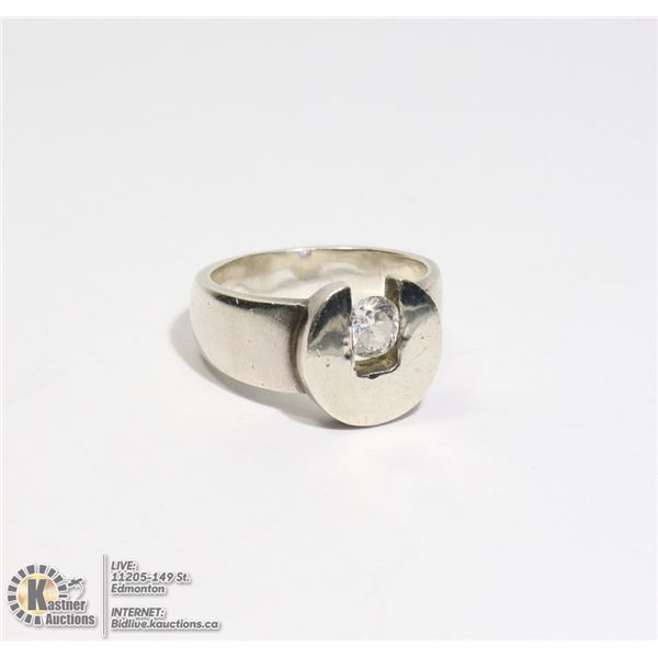 CHUNKY SILVER RING WITH CENTRE FAUX DIAMOND