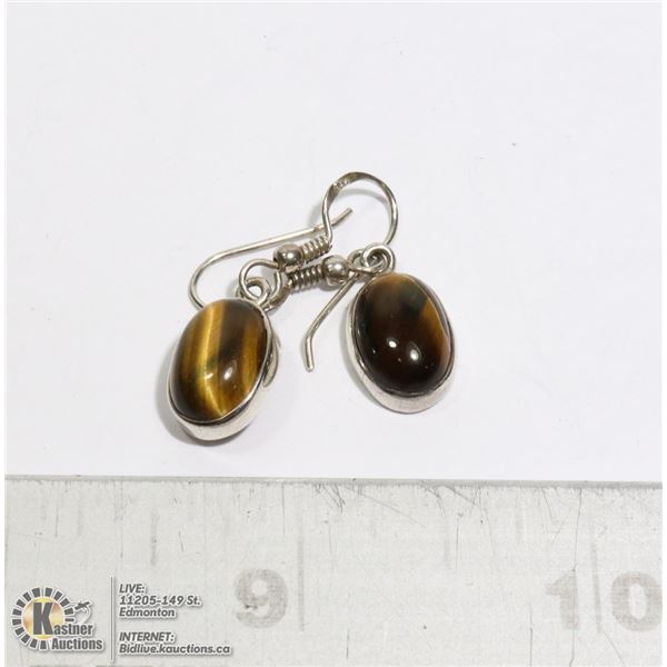 SILVER DROP EARRINGS WITH TIGER EYE STONE