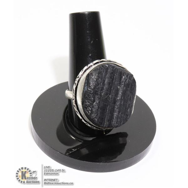 #132-BLACK TOURMALINE RING SIZE 8