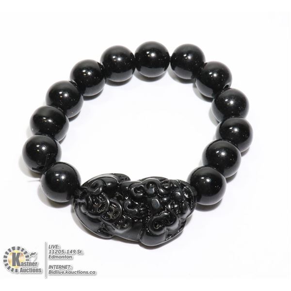 #287-PIXIU OBSIDIAN BEAD BRACELET 8"/ 12mm