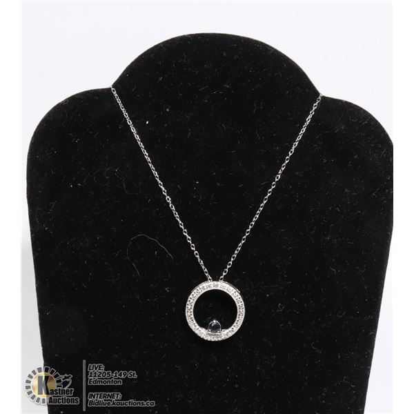 #160-DARK BLUE TOPAZ PENDANT/ NECKLACE 18"