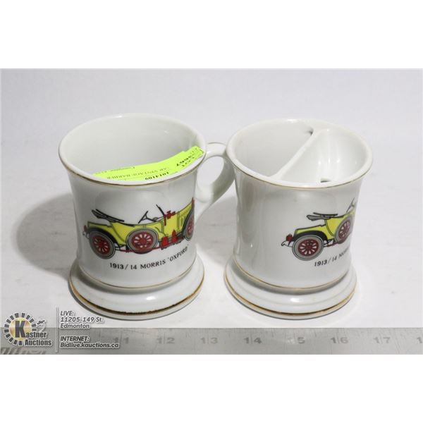 2 ANTIQUE CAR VINTAGE BARBER CUPS