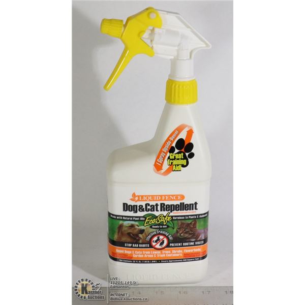 BOTTLE OF LIQUID FENCE DOG AND CAT REPELLANT