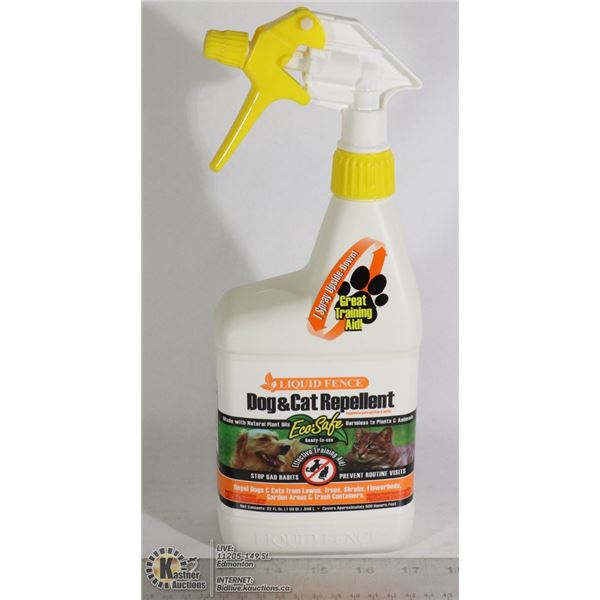 BOTTLE OF LIQUID FENCE DOG AND CAT REPELLANT