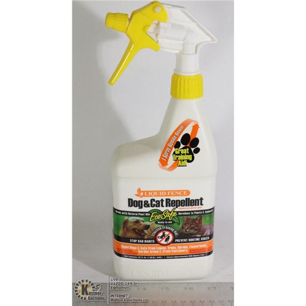 BOTTLE OF LIQUID FENCE DOG AND CAT REPELLANT