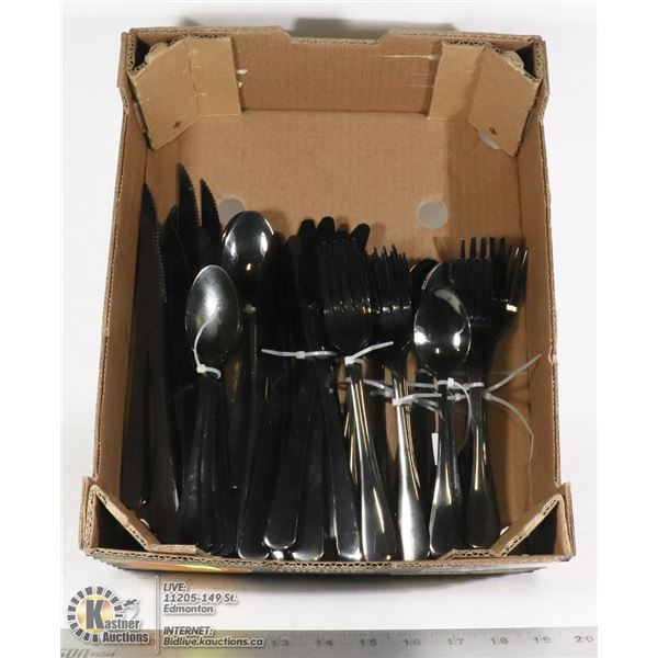 FLAT OF ASSORTED STAMPED STAINLESS STEEL CUTLERY