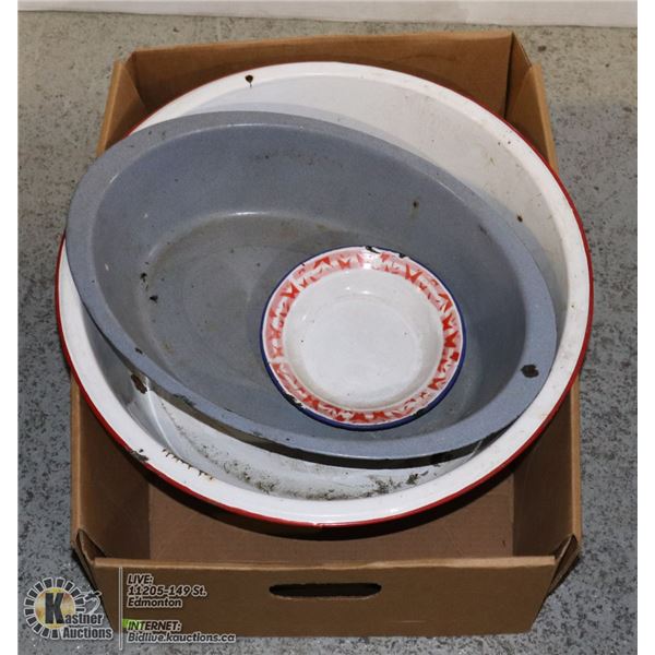 PAIR OF VINTAGE ENAMEL BASIN