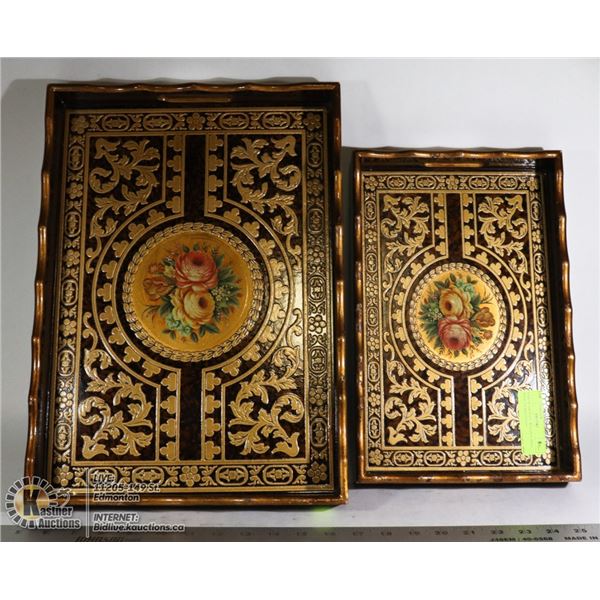 PAIR OF ARTISTIC WOODEN TRAY WITH INLAID DESIGN