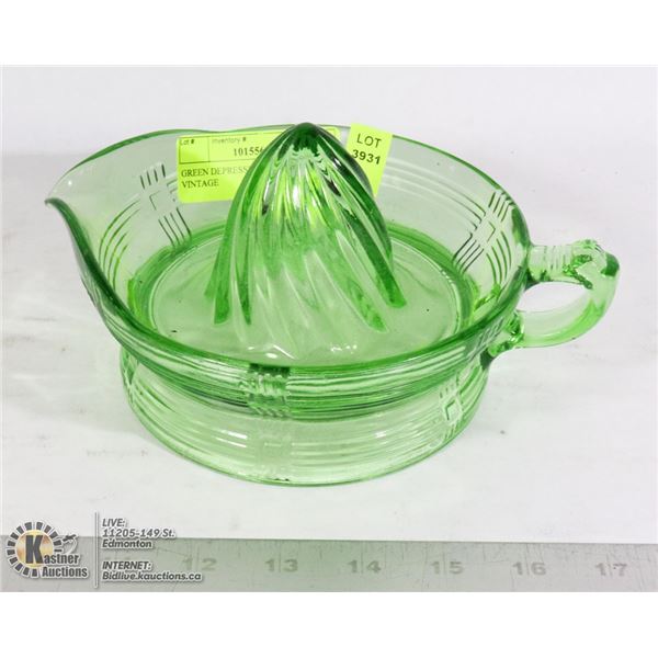 GREEN DEPRESSION GLASS JUICER VINTAGE