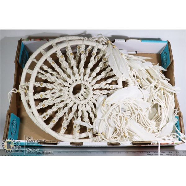 2 LARGE HANDMADE ROUND /FEATHERED DREAM CATCHERS