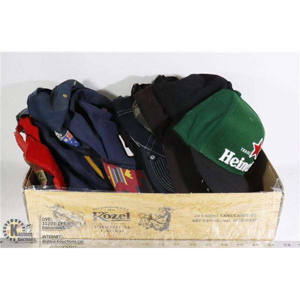 BOX OF ASSORTED BALL CAPS