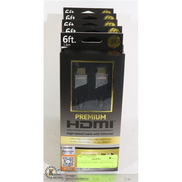 LOT OF 5 GE HIGH DEF HDMI CABLES