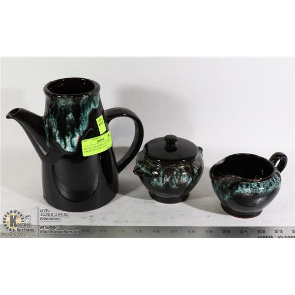 ROYAL CANADIAN ART POTTERY CREAM, SUGAR & COFFEE