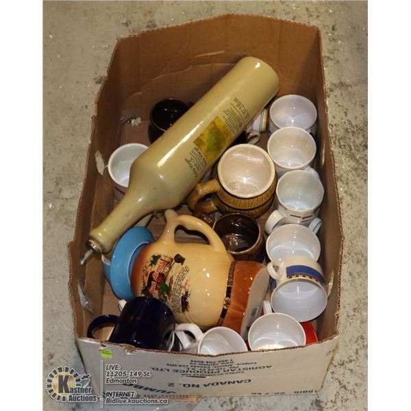 BOX OF ASSORTED MUGS