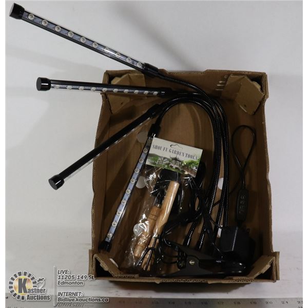 FLAT OF LED GROW LIGHTS AND SHOU FU GARDEN TOOLS