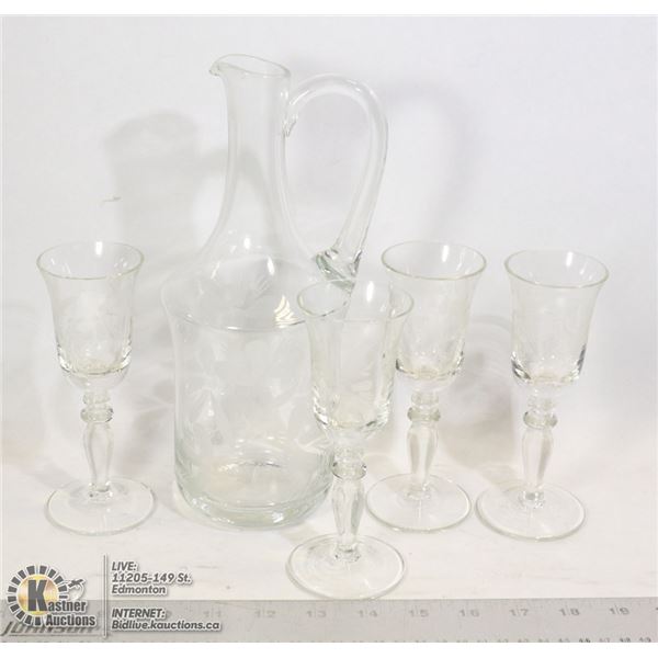 FOFOR MATCHING TULIP STEMMED GLASSES AND ETCHED