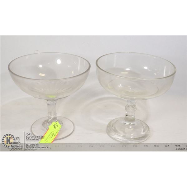 2 COMPOTES PRESSED GLASS