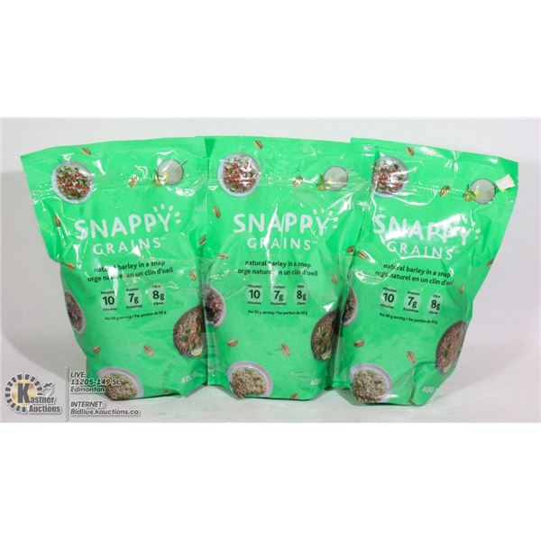 THREE BAGS OF SNAPPY GRAINS BARLEY