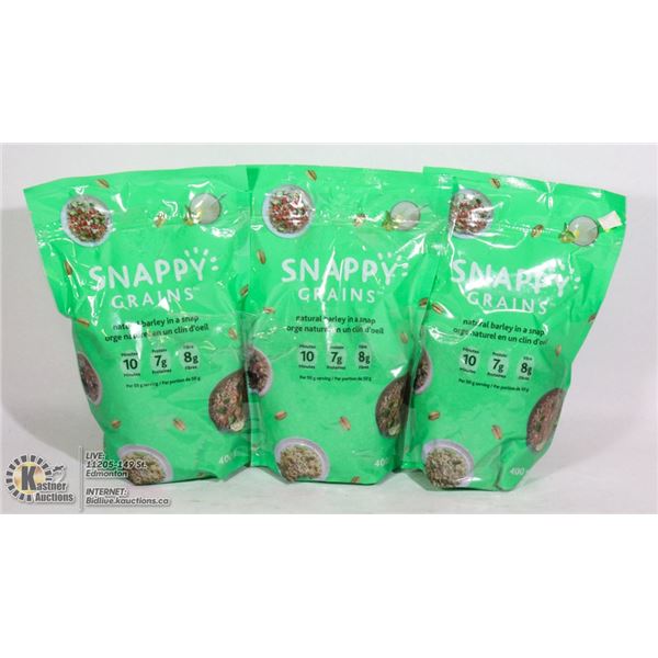 THREE BAGS OF SNAPPY GRAINS BARLEY