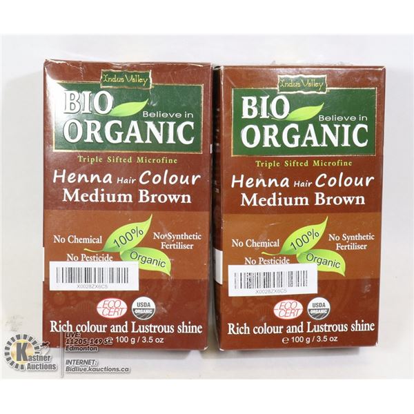 TWO BOXES OF BIO ORGANIC HENNA HAIR COLOUR