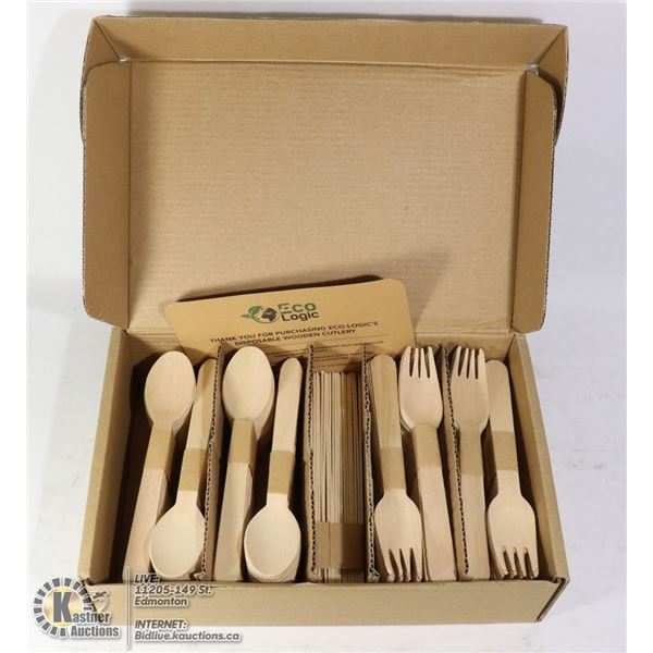 220PC ECO LOGIC DISPOSABLE WOODEN CUTLERY SET