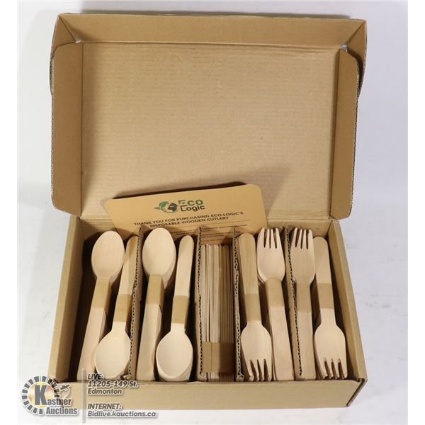 220PC ECO LOGIC DISPOSABLE WOODEN CUTLERY SET
