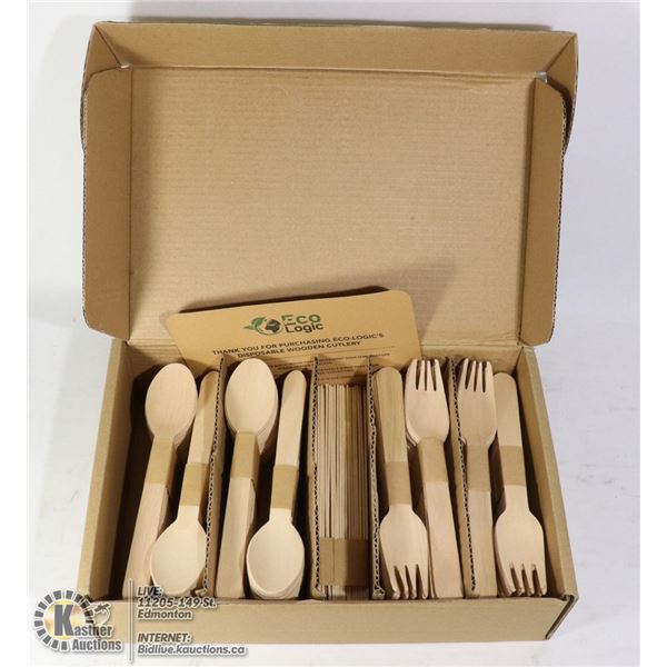220PC ECO LOGIC DISPOSABLE WOODEN CUTLERY SET