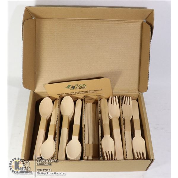 220PC ECO LOGIC DISPOSABLE WOODEN CUTLERY SET