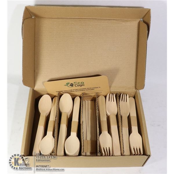 220PC ECO LOGIC DISPOSABLE WOODEN CUTLERY SET
