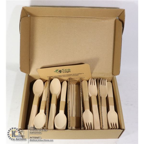 220PC ECO LOGIC DISPOSABLE WOODEN CUTLERY SET