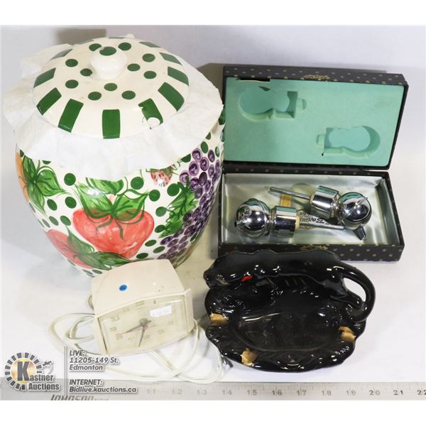 BOX OF VASE & CLOCKS