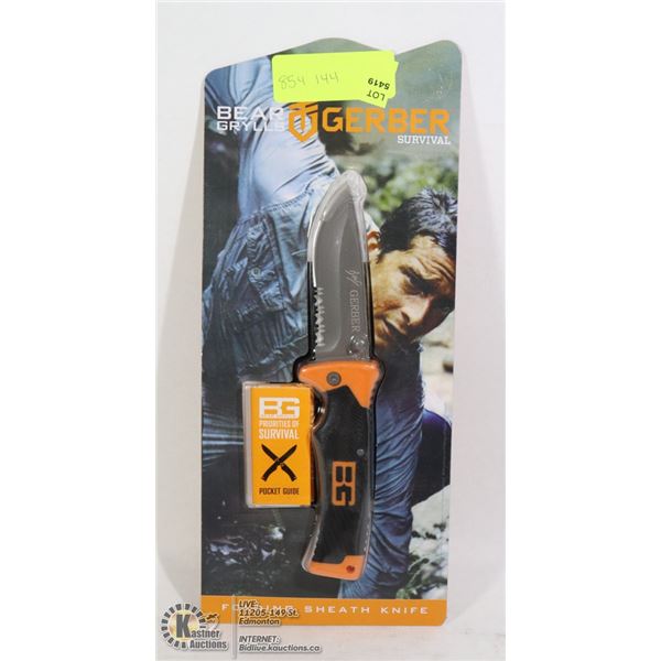 BEAR GRYLLS GERBER SURVIVAL FOLDING KNIFE W/SHEATH