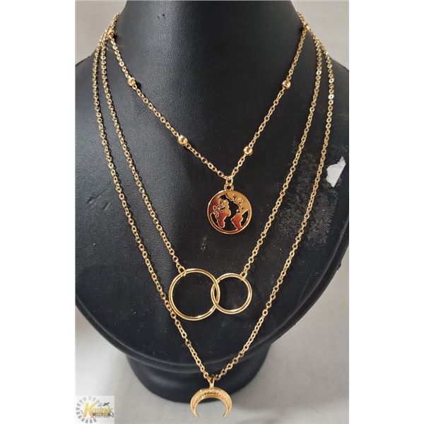 3 LAYER FASHION CHAIN WITH MOON AND DISC  SHAPED
