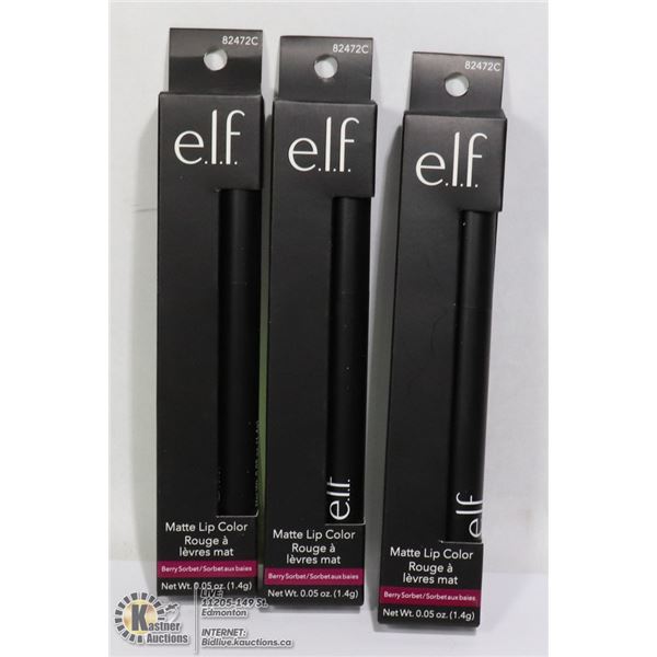 LOT OF 3 NEW E.L.F. BERRY SORBET MATTE LIP COLOR