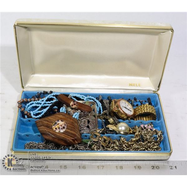 LARGE JEWELRY BOX FULL OF MIXED JEWELRY