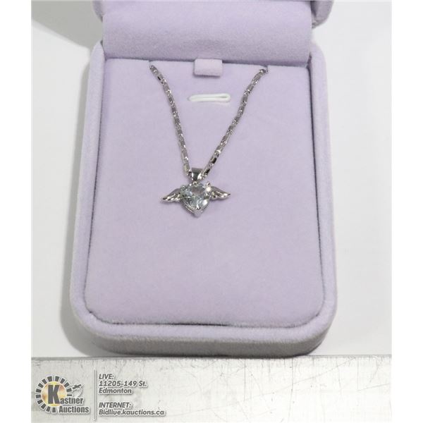 NEW FLYING HEART PENDANT ON CHAIN IN NEW GIFT BOX