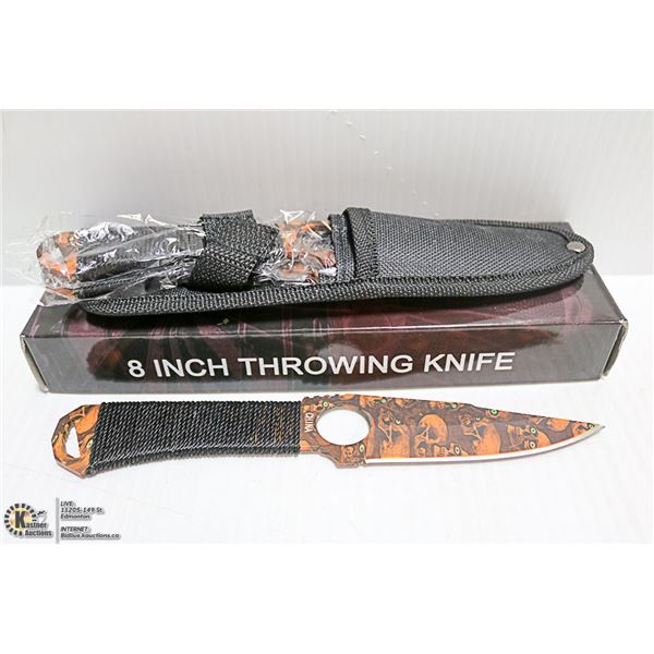3 NEW 8" THROWING KNIVES IN SHEATH